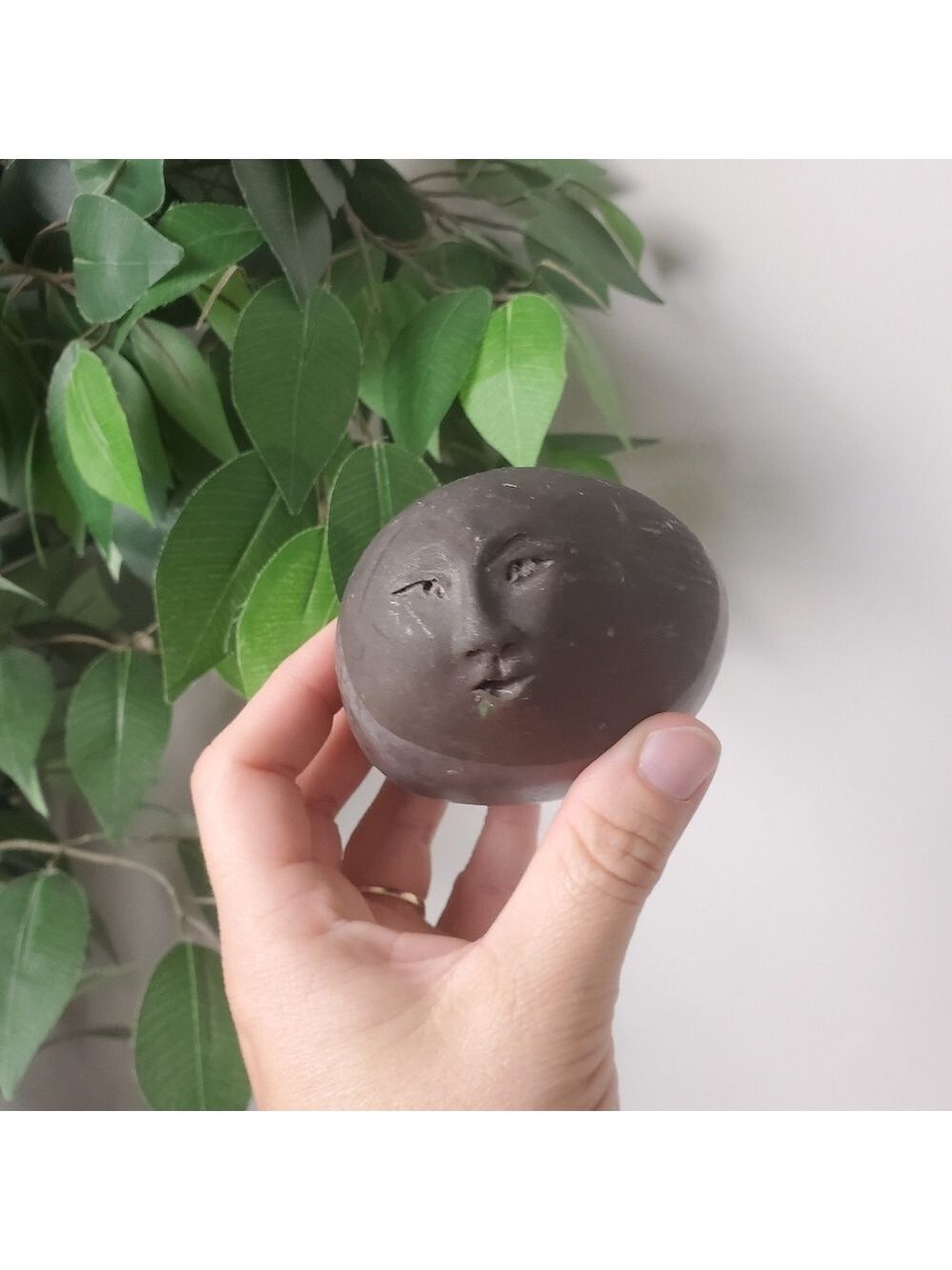 RAKU Art Pottery Face Ceremonial Deva Spirit Egg Rattle Shaker Nan Emmett